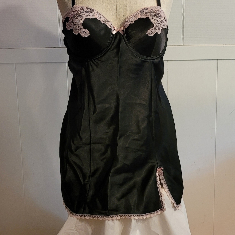🦩Gillgan & O'Malley Satin Lingerie  black size XL